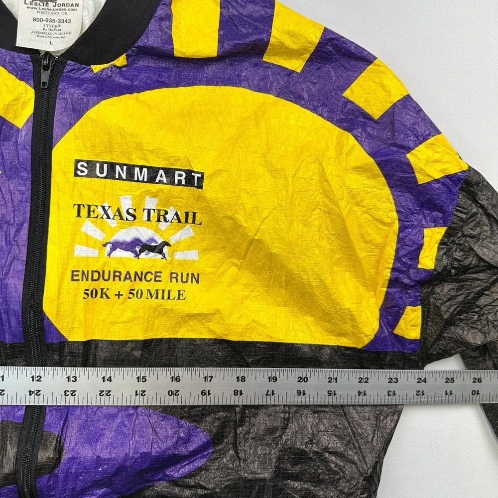 Vintage 90s Texas Trail Tyvek Endurance Run‎ Jacket Purple Yellow Sun Horse Sz L